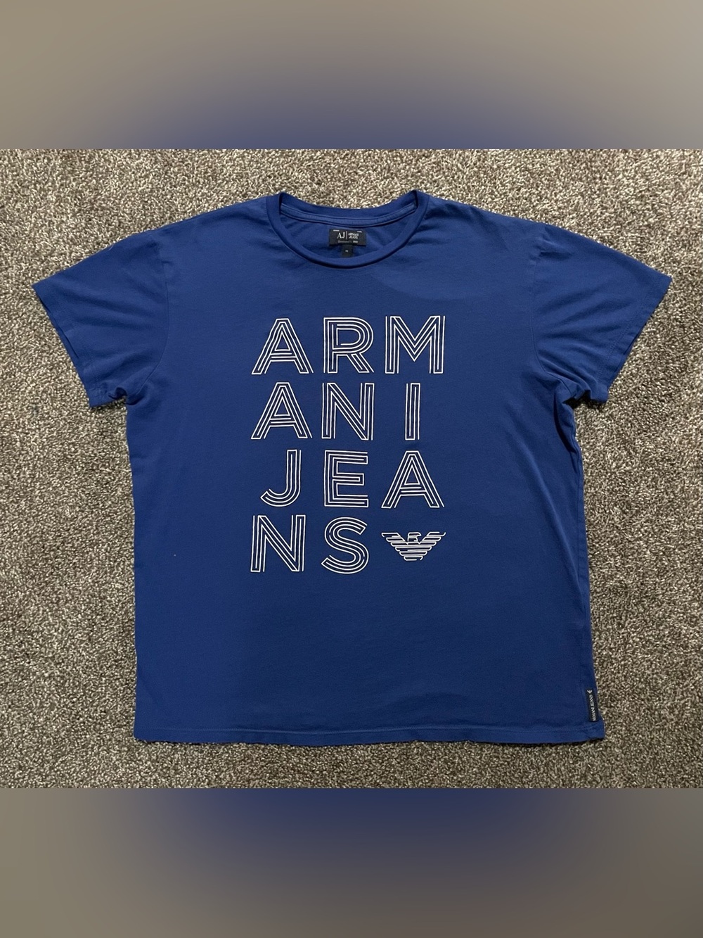 Armani Jeans Blue Tee with White Block Logo